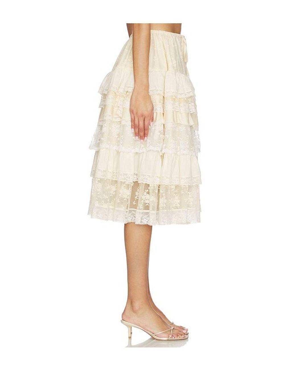 YUHAN WANG Natural Tiered Lace Ruffle Skirt