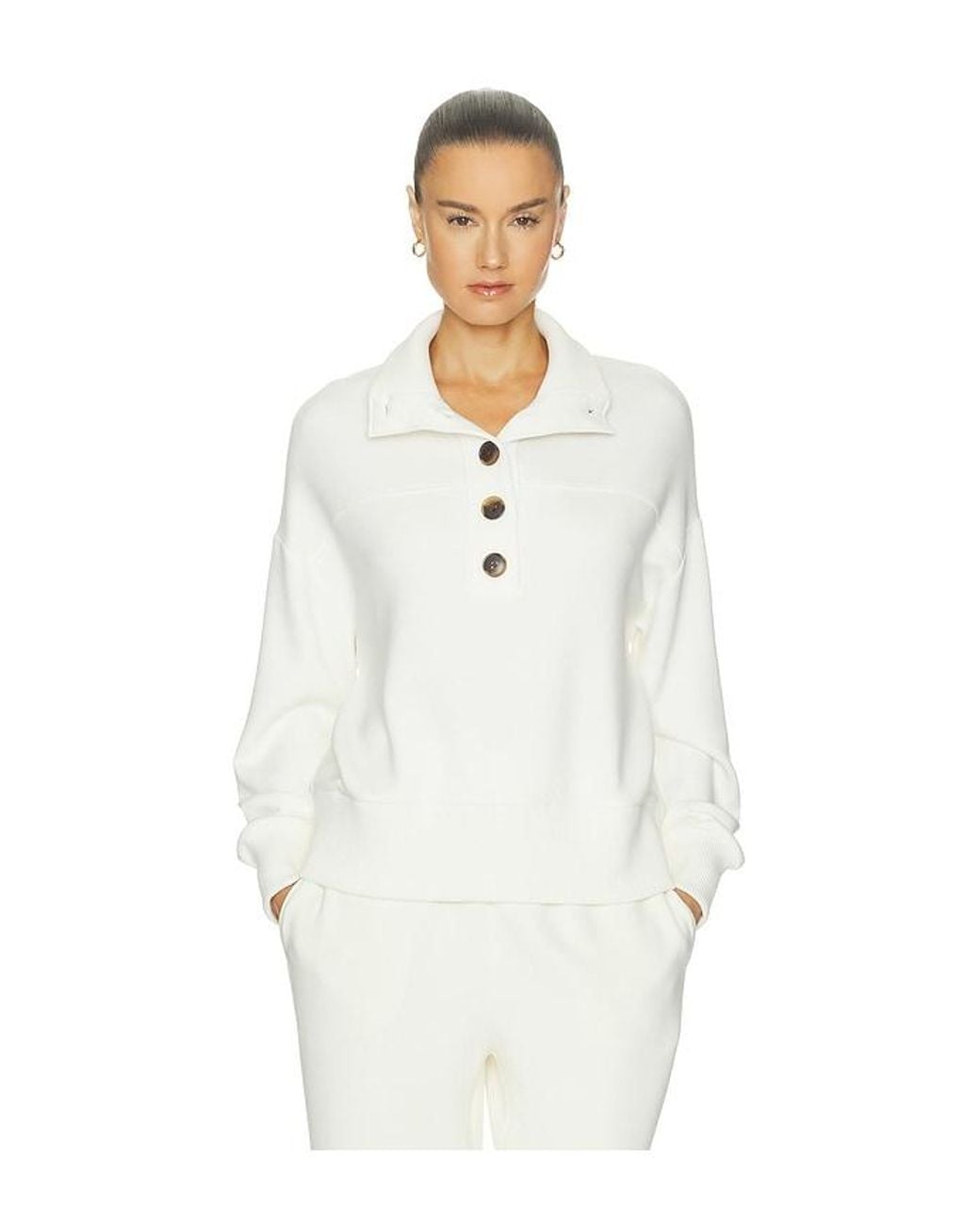 Varley White Bronya Button Placket Sweater