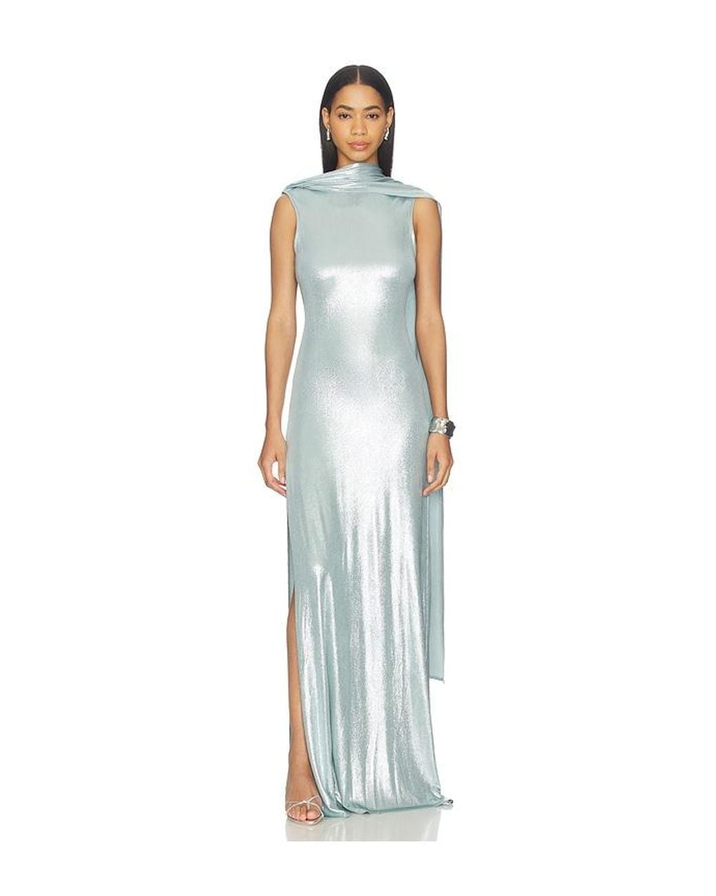 Sid Neigum Blue Floor Length Reversible Cowl Dress