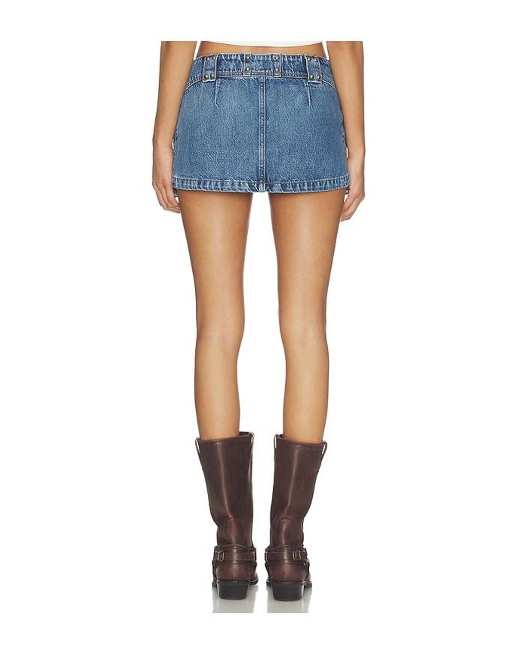 Free People Blue X We The Free Hera Studded Denim Mini Skirt