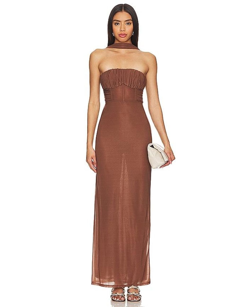 knee length dresses for ladies Estelle Burgundy Boat-Neck Maxi Dress With Open-Back And Lace Detail – Club  L London main image 0