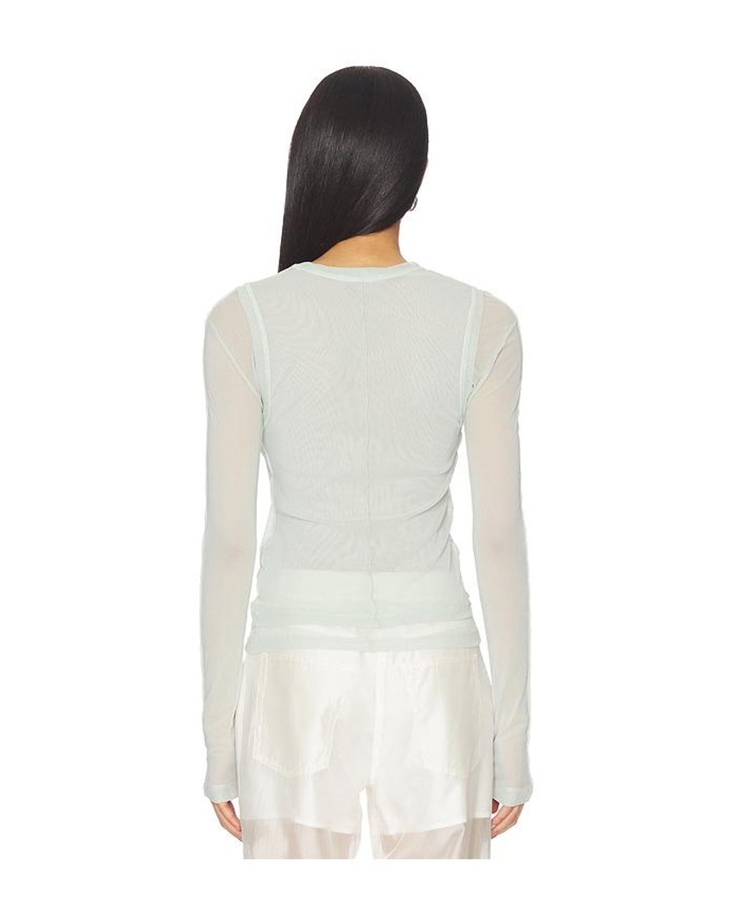 Helmut Lang White Mesh Layered Long Sleeve Top