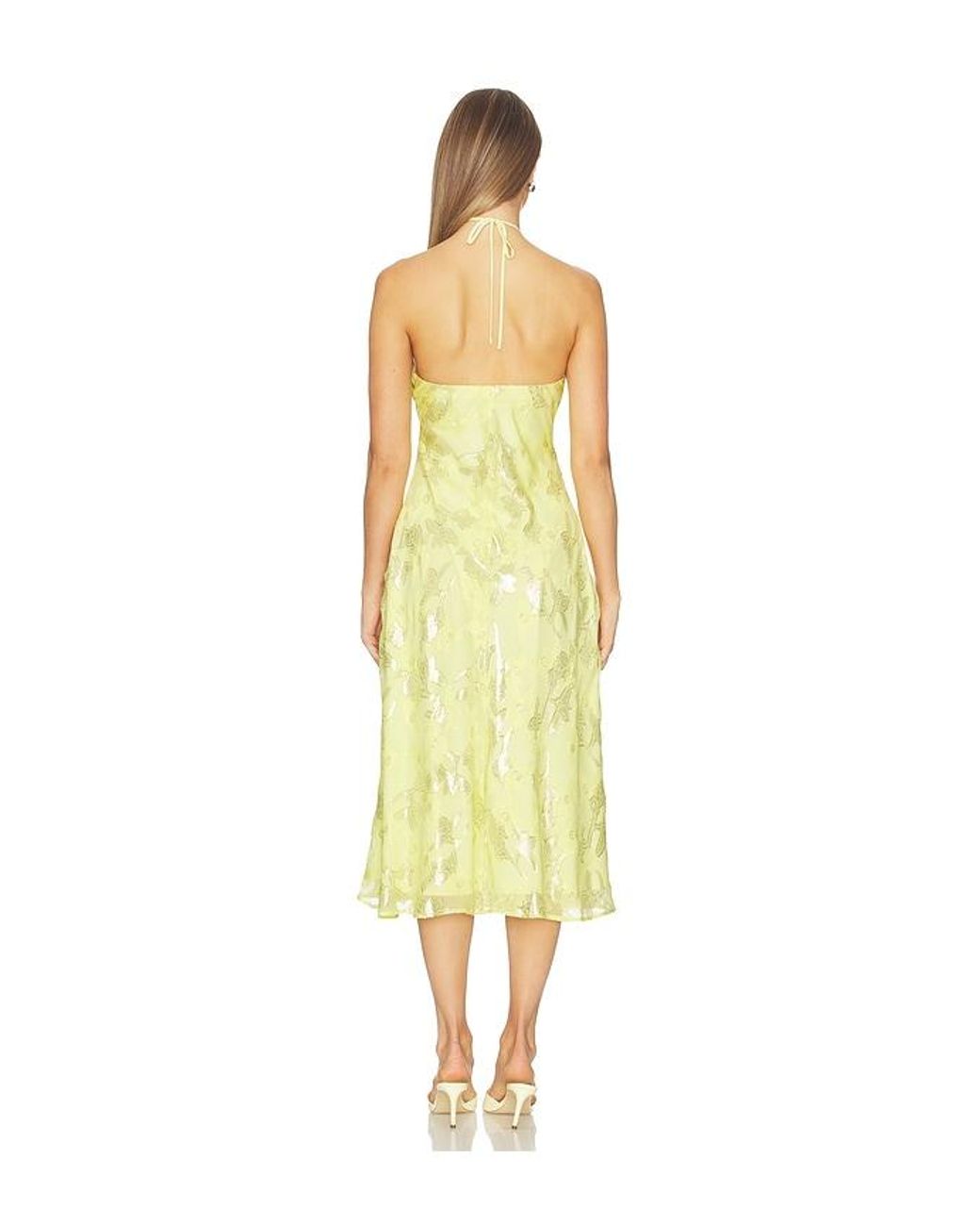 Cami NYC Yellow Ruzita Metallic Chiffon Midi Dress