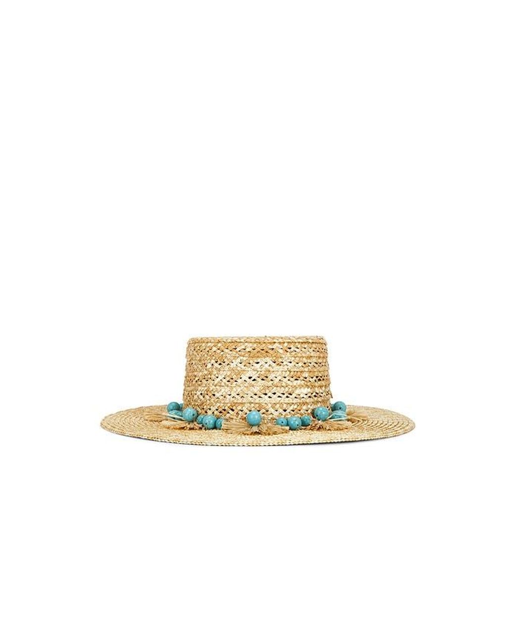Lele Sadoughi Blue Poms Straw Hat