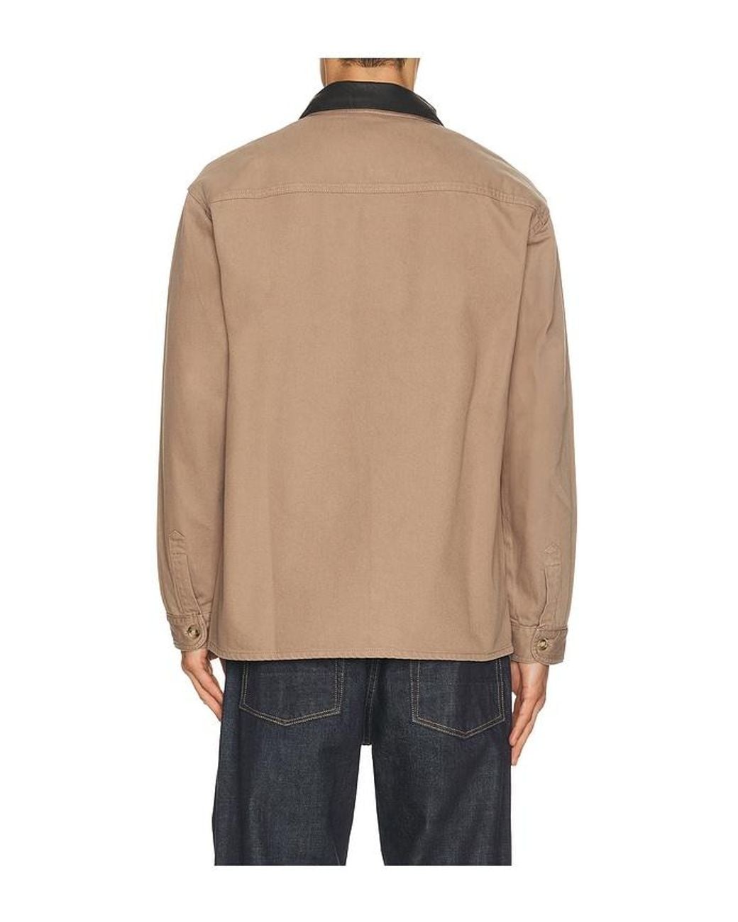 Palmes Blue Twill Leather Collar Overshirt for men