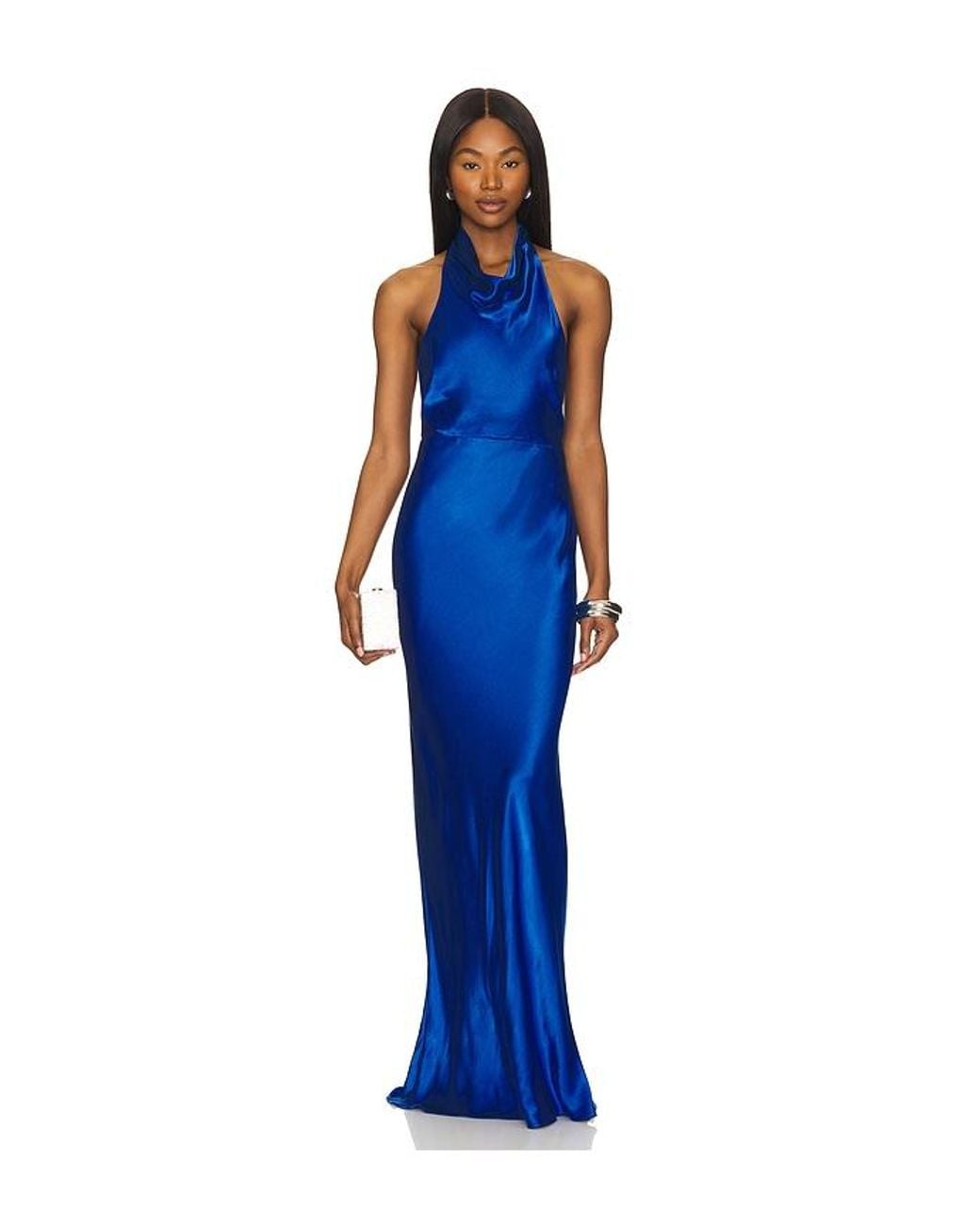 Shona Joy Tatum High Cowl Open Back Maxi Dress in Blue