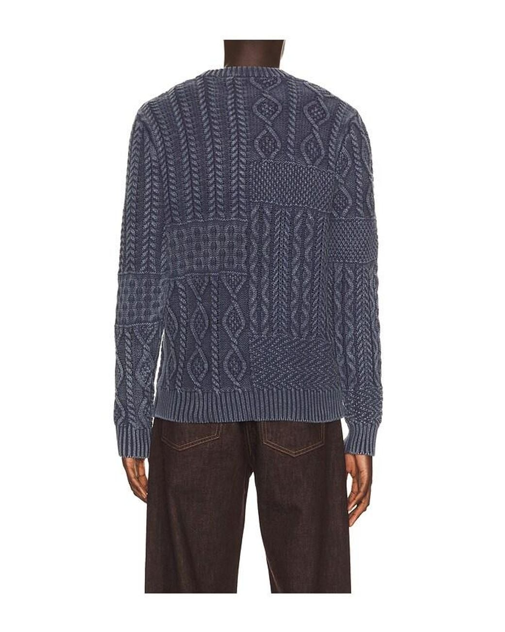Schott Nyc Blue Stonewashed Patchwork Cotton Sweater for men