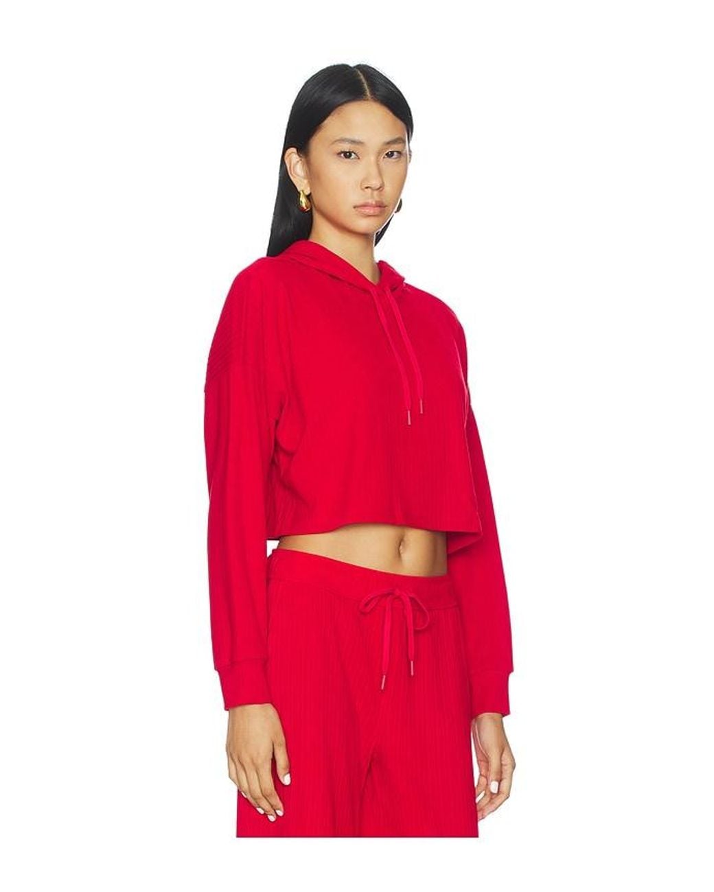 Beyond Yoga Red Breathe Easy Ribbed Cropped Hoodie