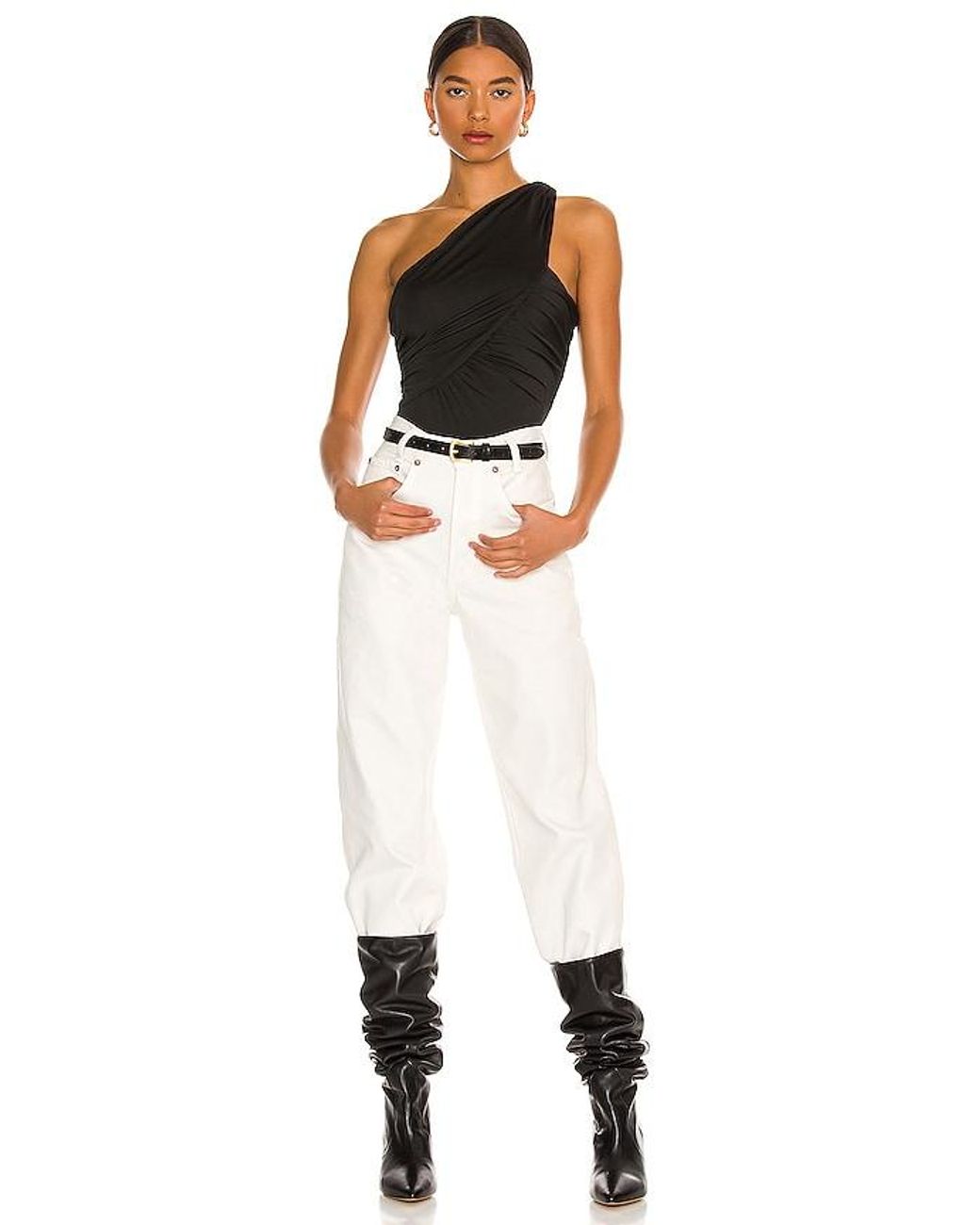superdown White Bailee One Shoulder Bodysuit