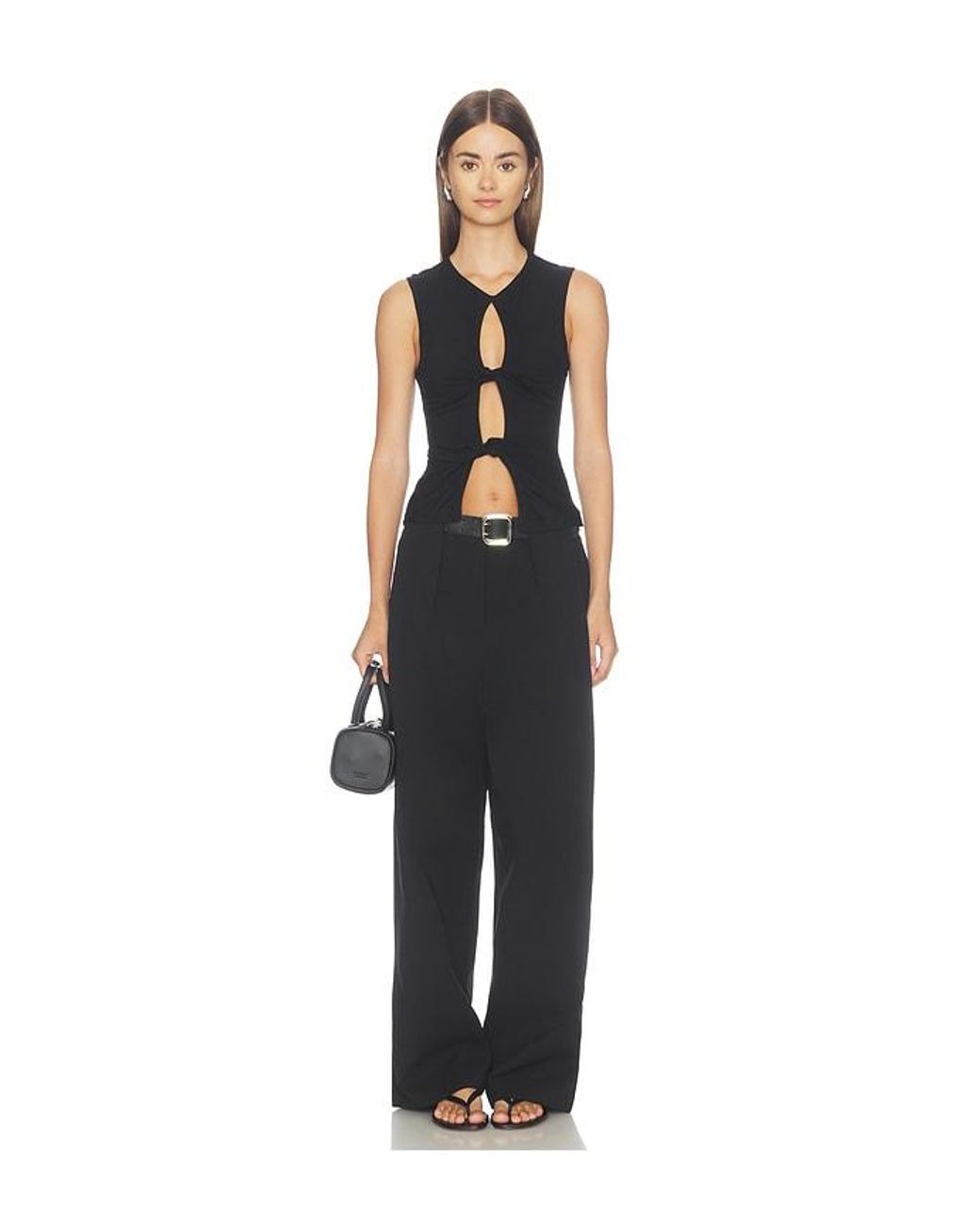 Source Unknown Black Matteo Belted Tuck Trousers