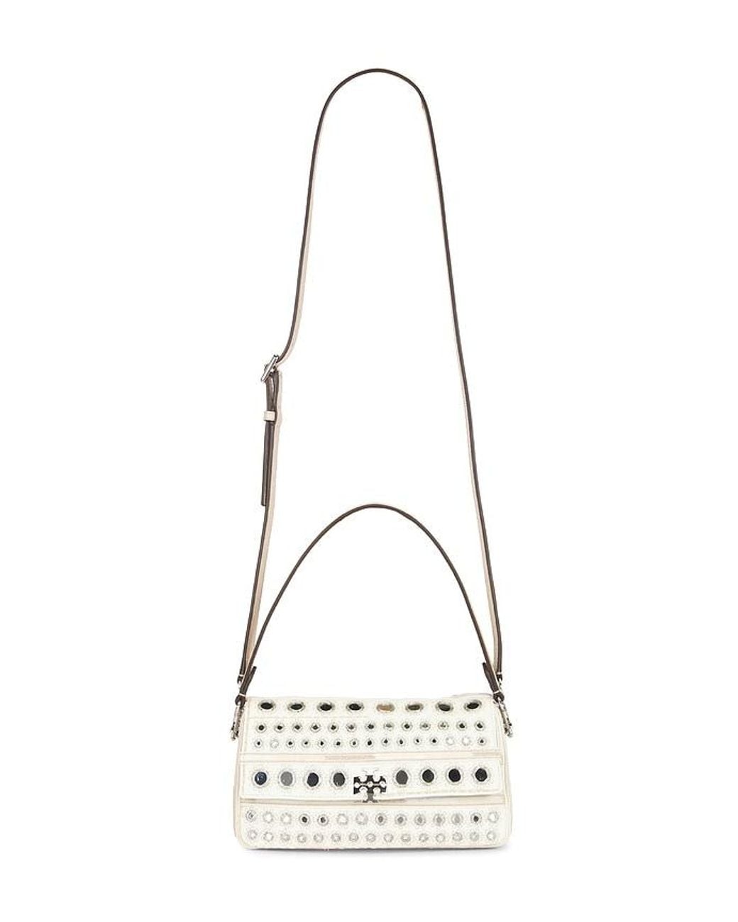 Tory Burch White Charlie Embellished Small Shoulder Bag