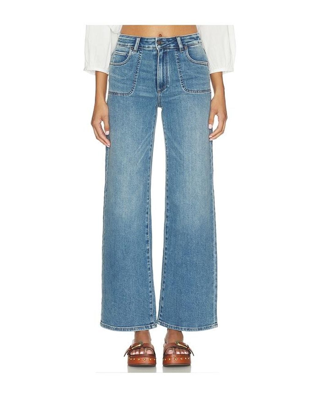 PAIGE Blue Anessa With Rounded Stitch Though Pockets Jean
