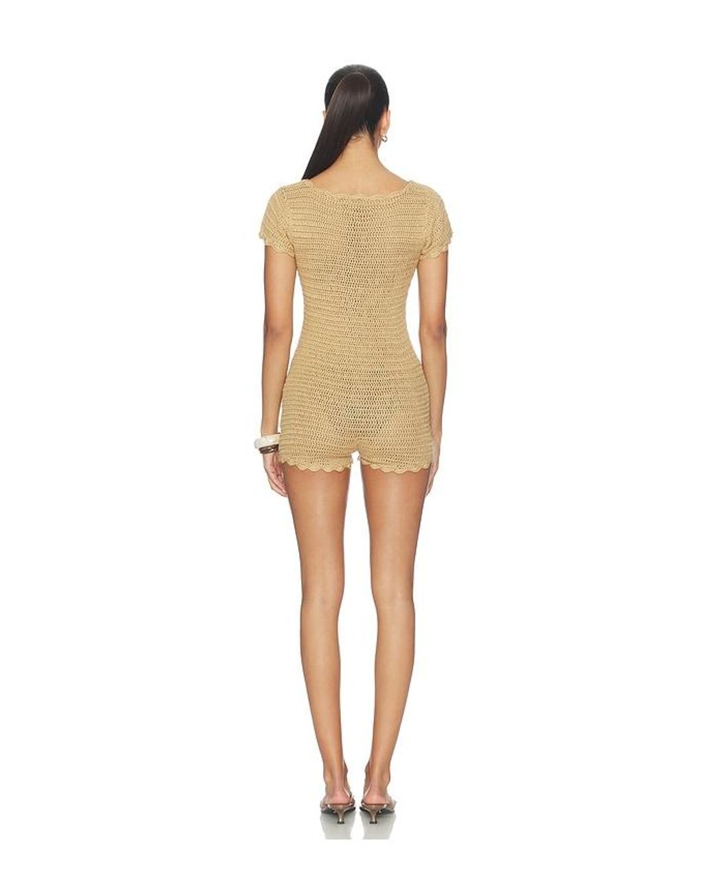 MORE TO COME Natural Michelle Crochet Romper