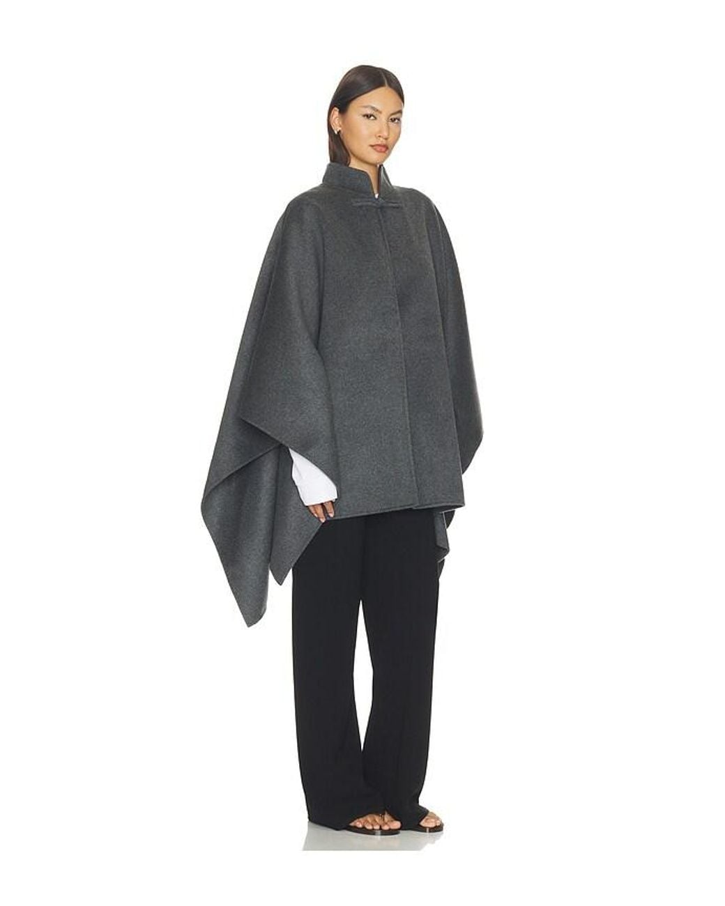 Rohe Black Double Faced Wool Pankou Closure Poncho