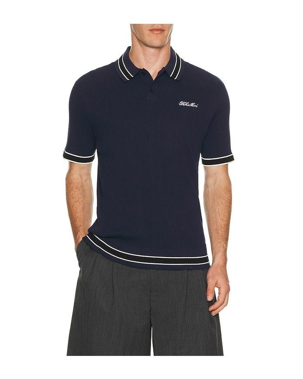 Khalhon Blue Varsity Tipped Rib Polo for men