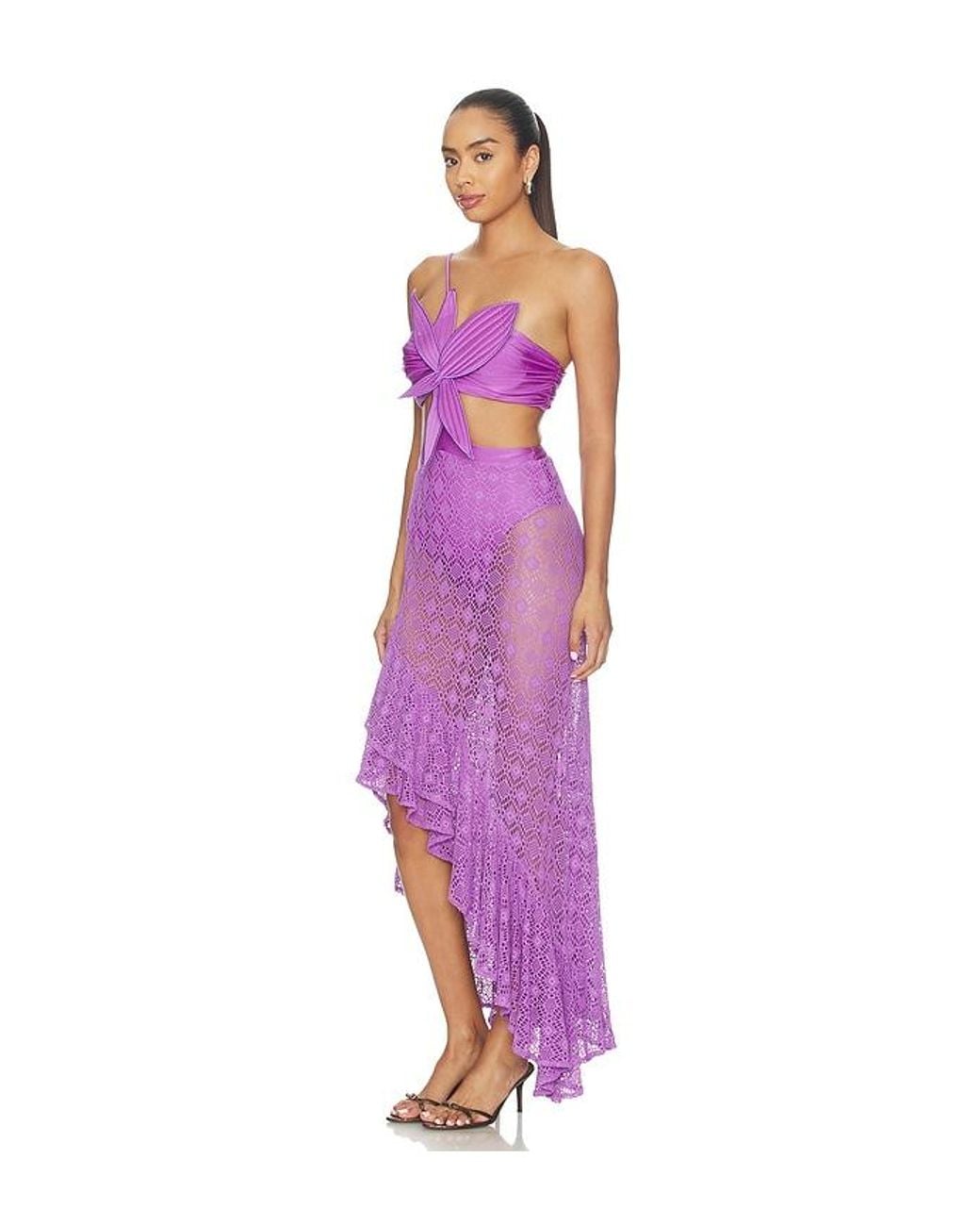 PATBO Purple Sirena Mesh Flower Maxi Dress