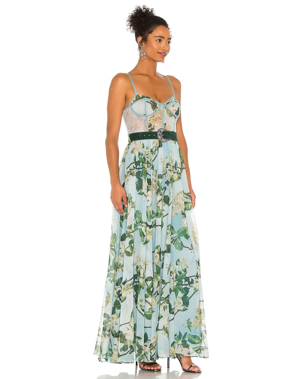 PATBO Floral Bustier Belted Maxi Dress in Blue | Lyst