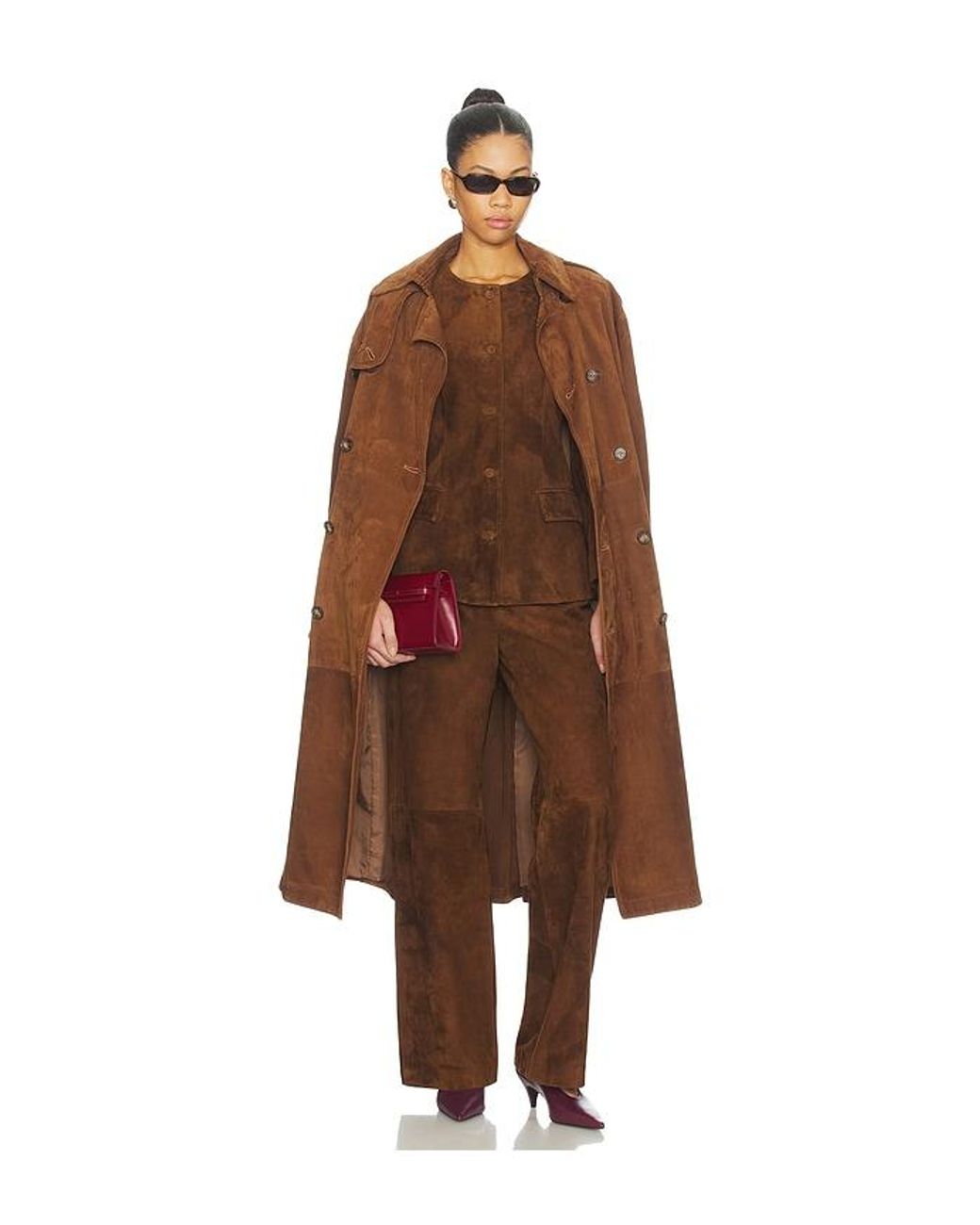 AEXAE Brown Leather Suede Padded Contour Blazer