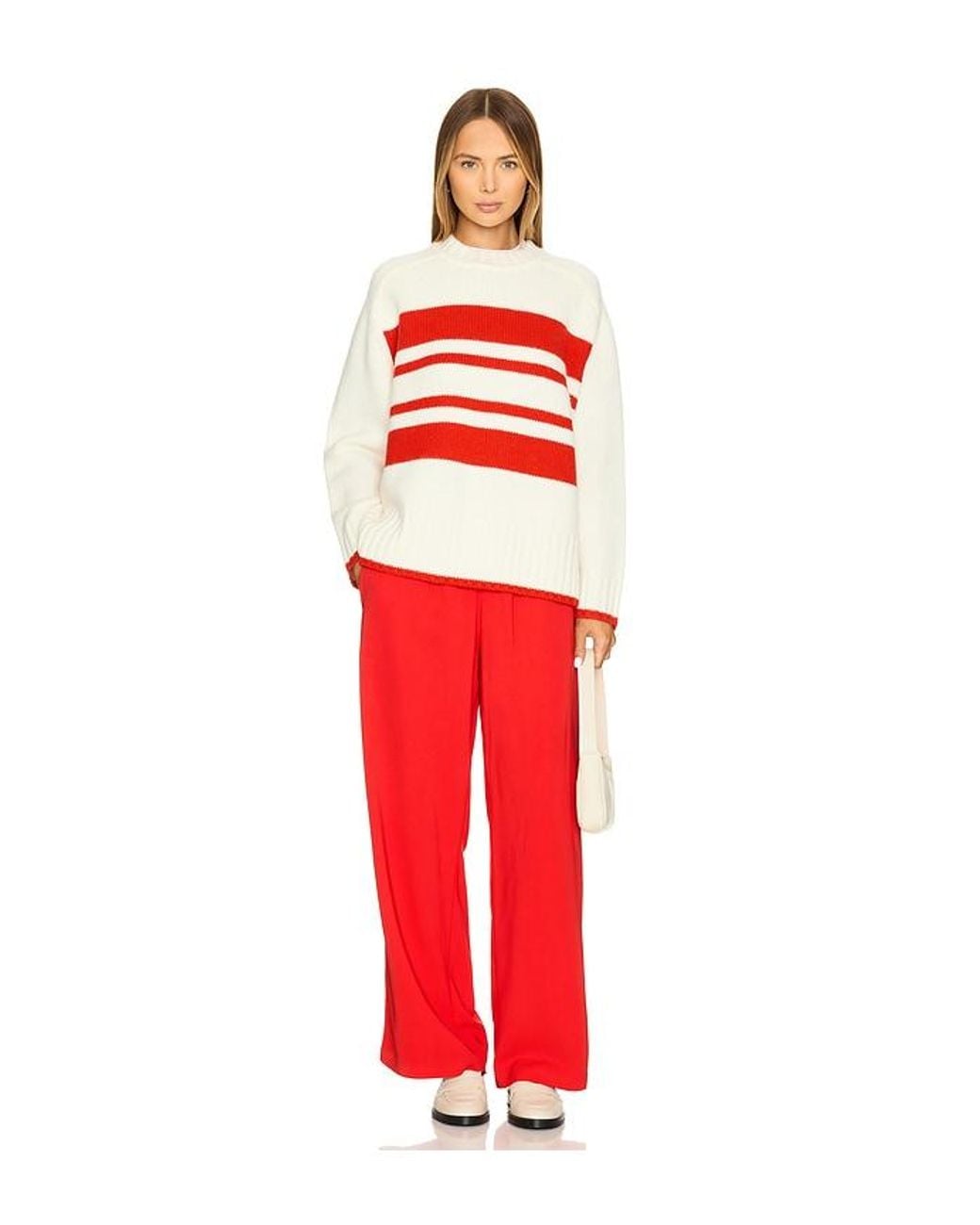 PULL RHEA en Cream Solid & Striped en coloris Red