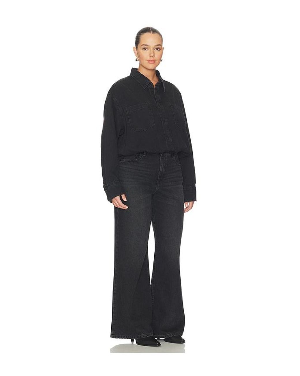 GOOD AMERICAN Black Denim Shirt Jumpsuit