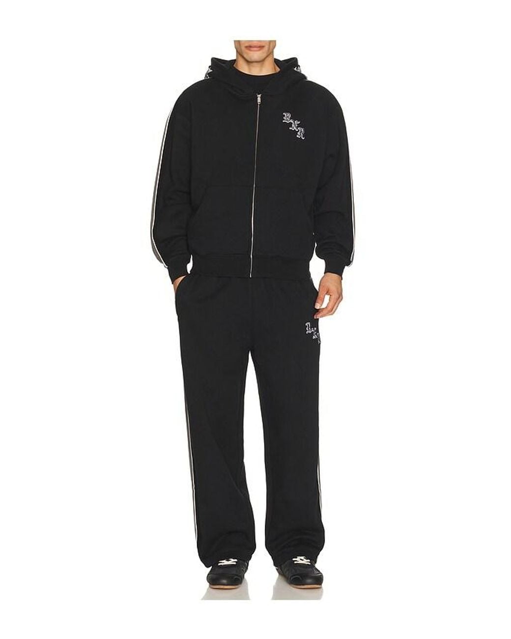 Born X Raised Black Sport Stripe Zip Up Hoodie for men