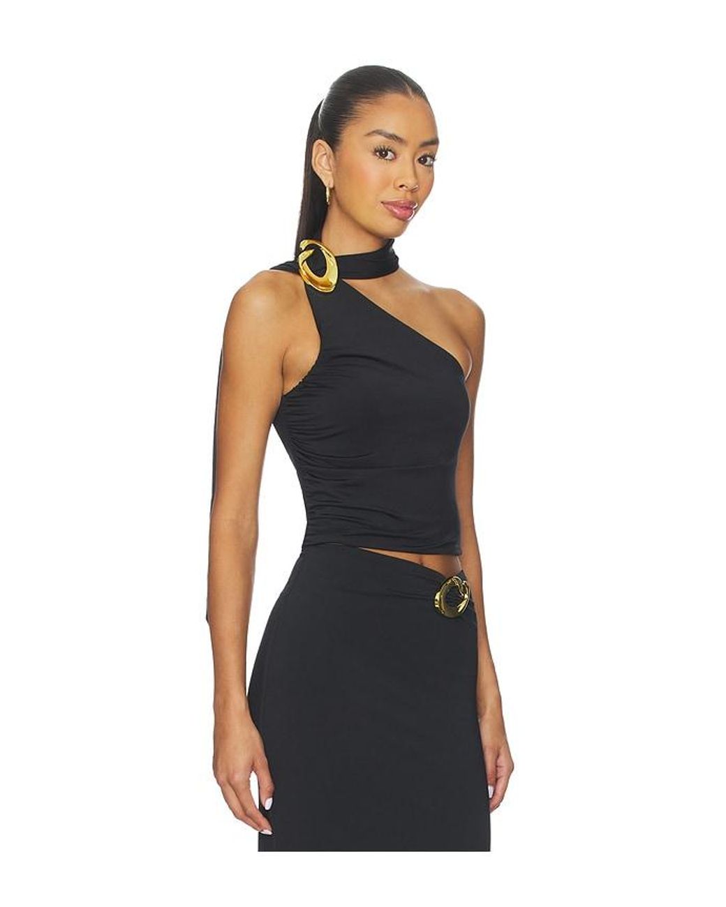 Cin Cin Black Cosmos Halo One Shoulder Top