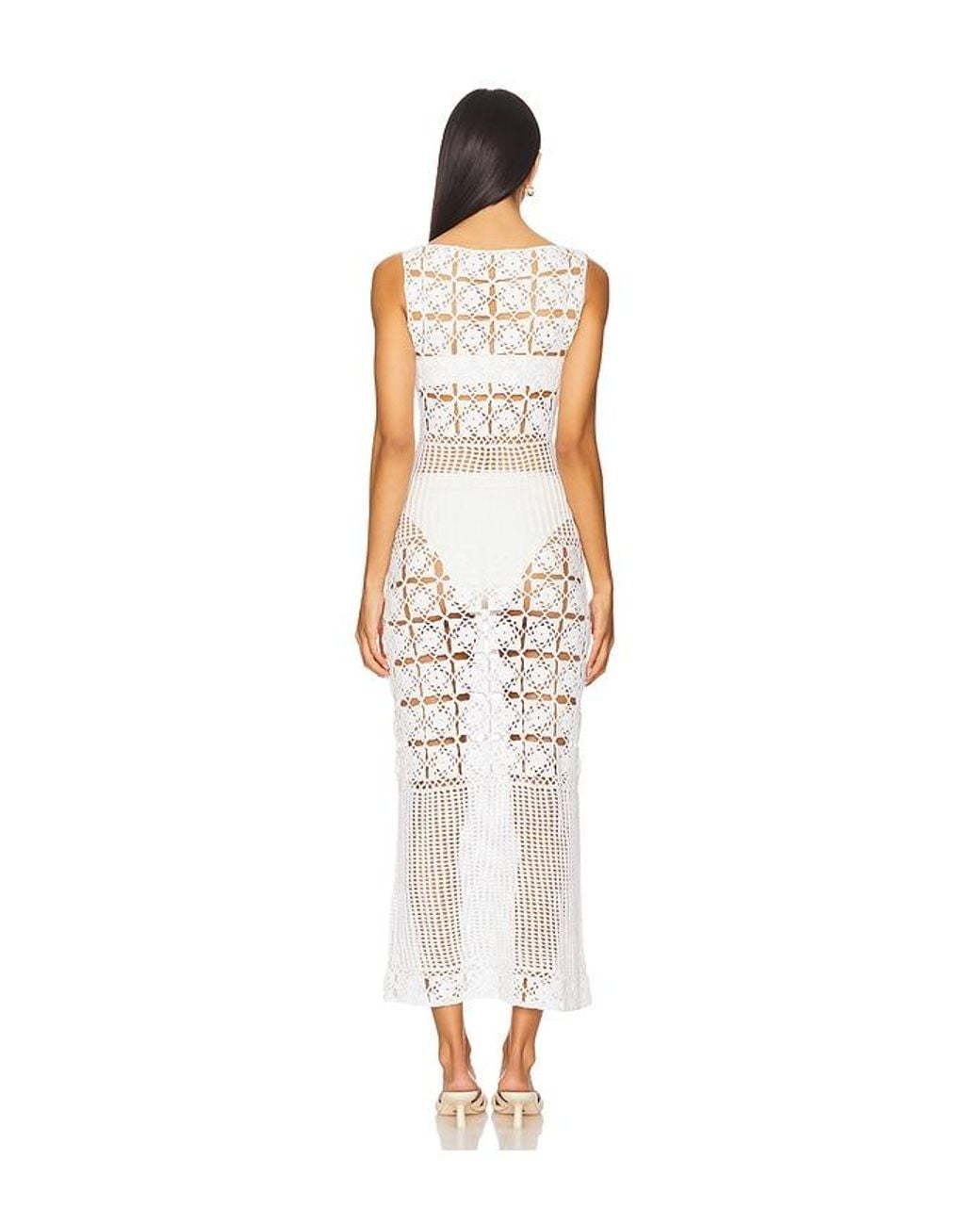 Tularosa White Mikio Crochet Midi Dress
