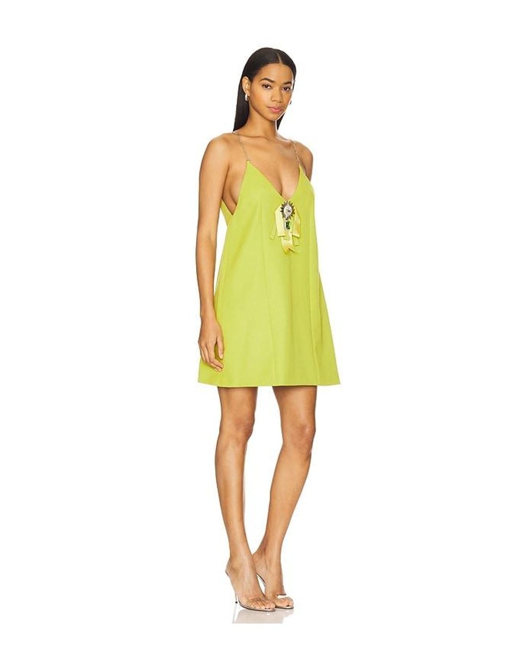 Area Yellow Crystal Embellished Bow Mini Dress
