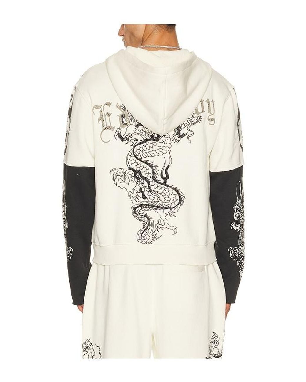 Ed Hardy White Japan Lion Rhinestone Hang Hoodie for men