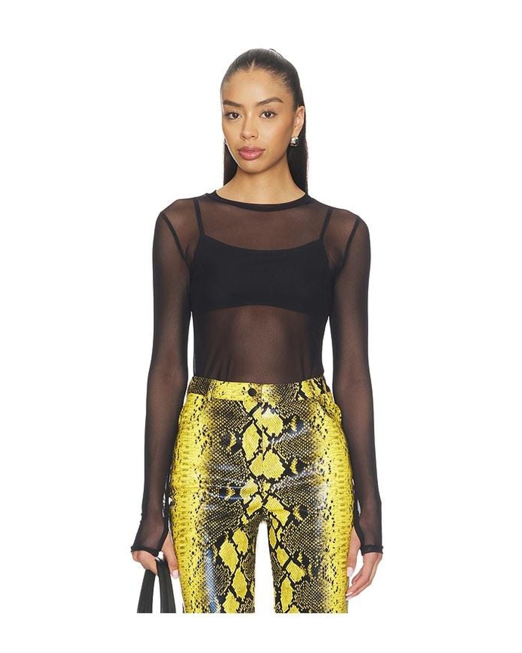Michael Lauren Black Vero Long Sleeve Fitted Mesh Top