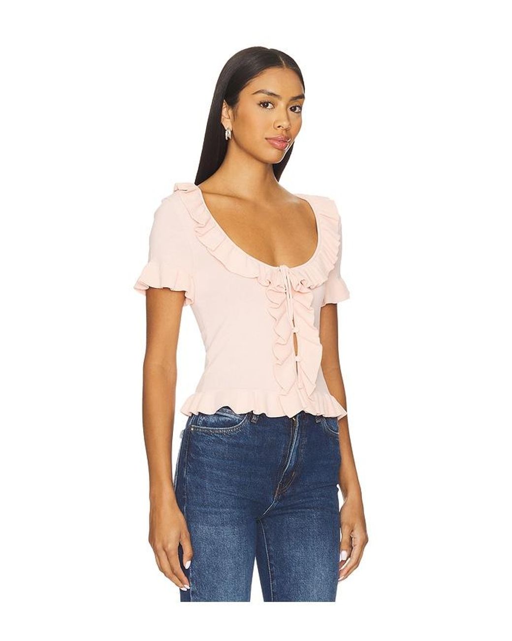 MAJORELLE Blue Kaomi Ruffle Knit Top