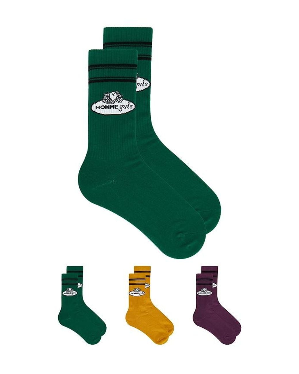 HOMMEGIRLS Green X Fruit Of The Loom Crew Socks 3-Pack