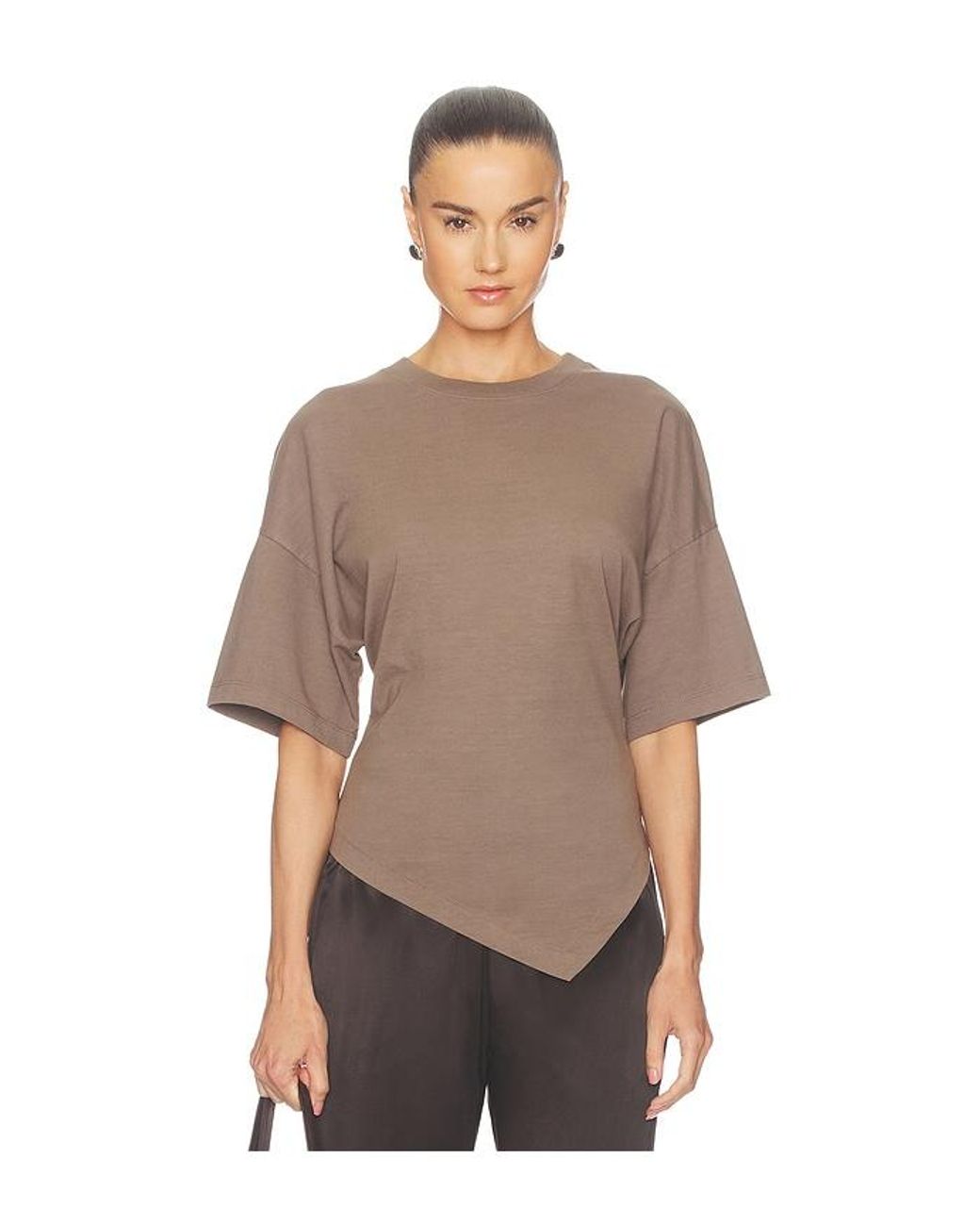 Enza Costa Brown Supima Structured Jersey Assymetrical Tee