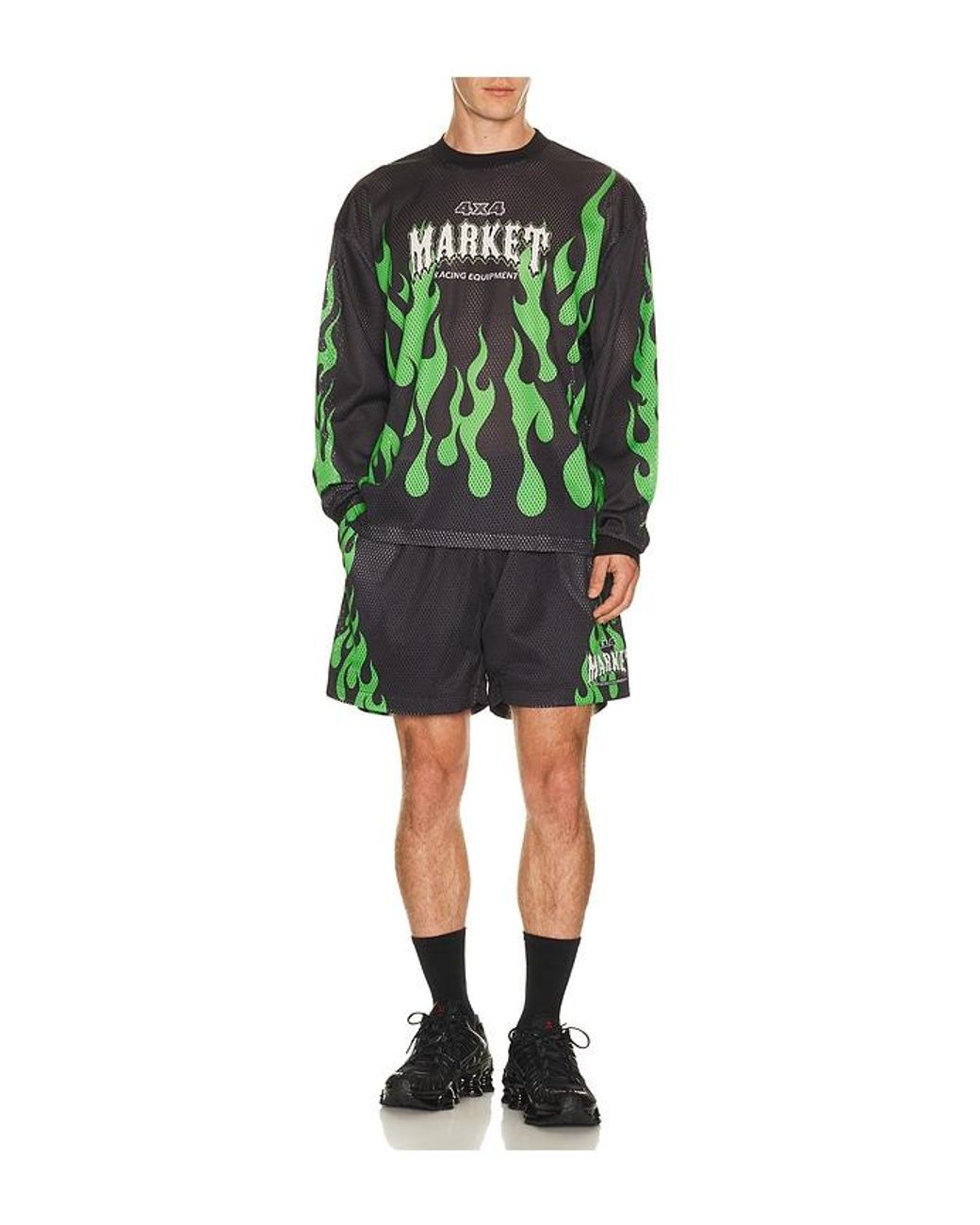 Market Black Toxic Flames Mesh Shorts for men