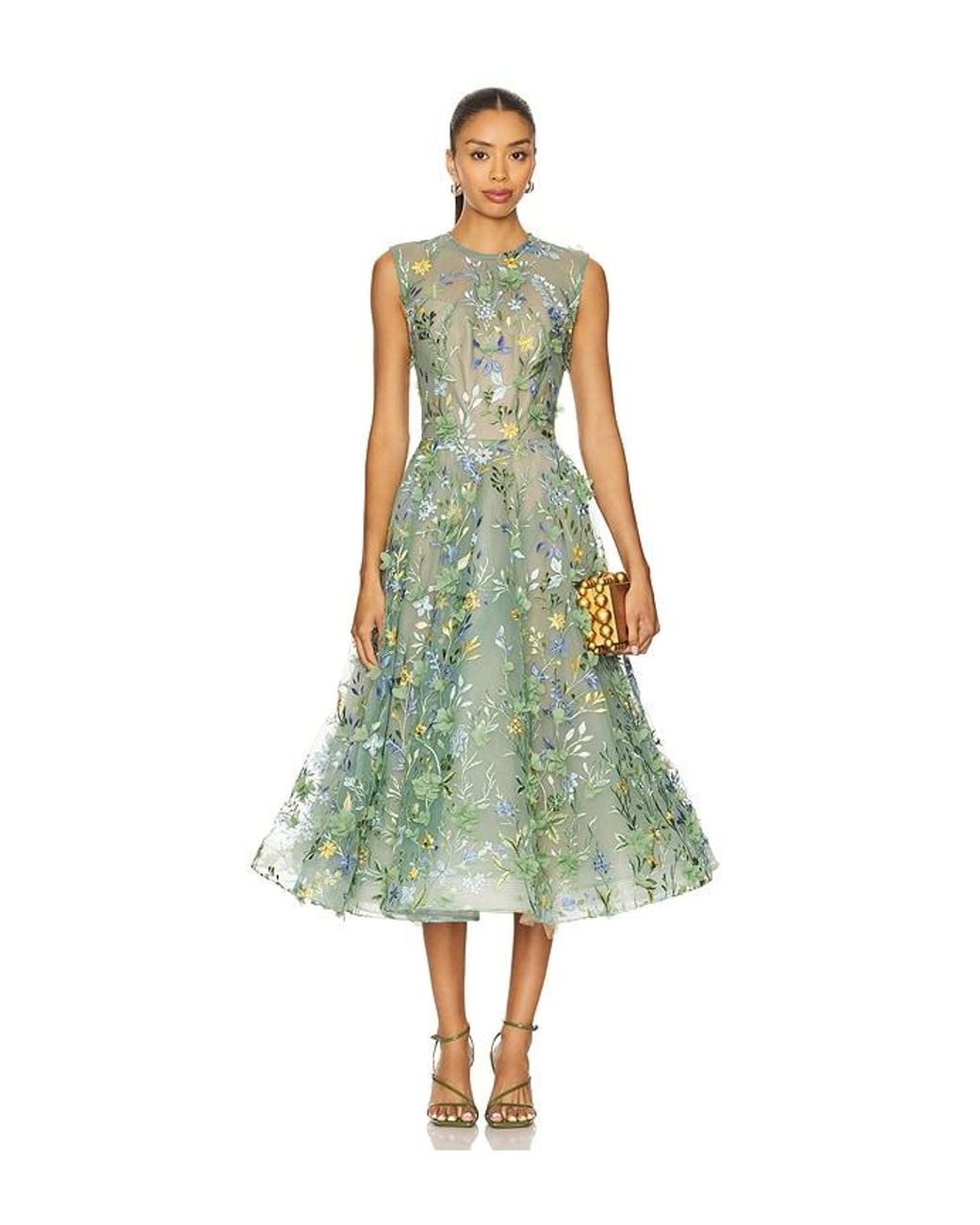 Bronx and Banco Green Saba Floral Midi Dress
