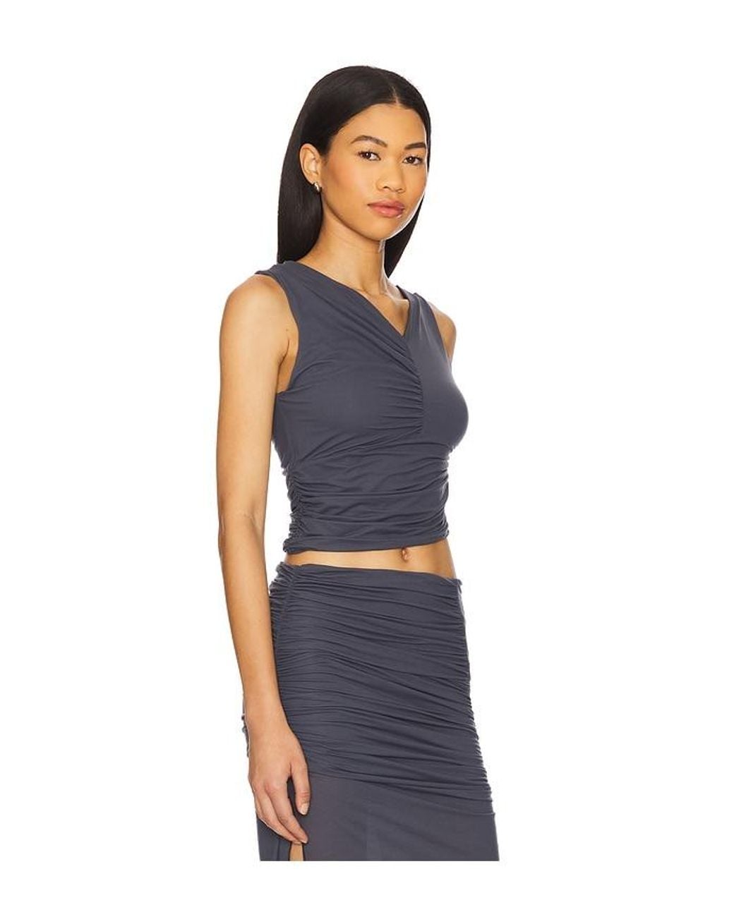 Indah Blue Ari Solid V Neck Top