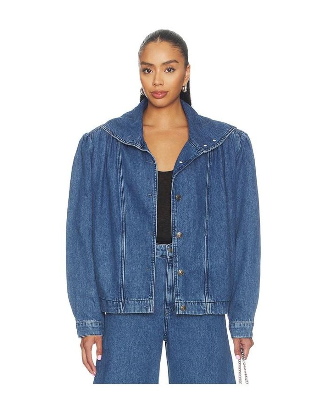 ROTATE BIRGER CHRISTENSEN Blue Gathered Denim Jacket