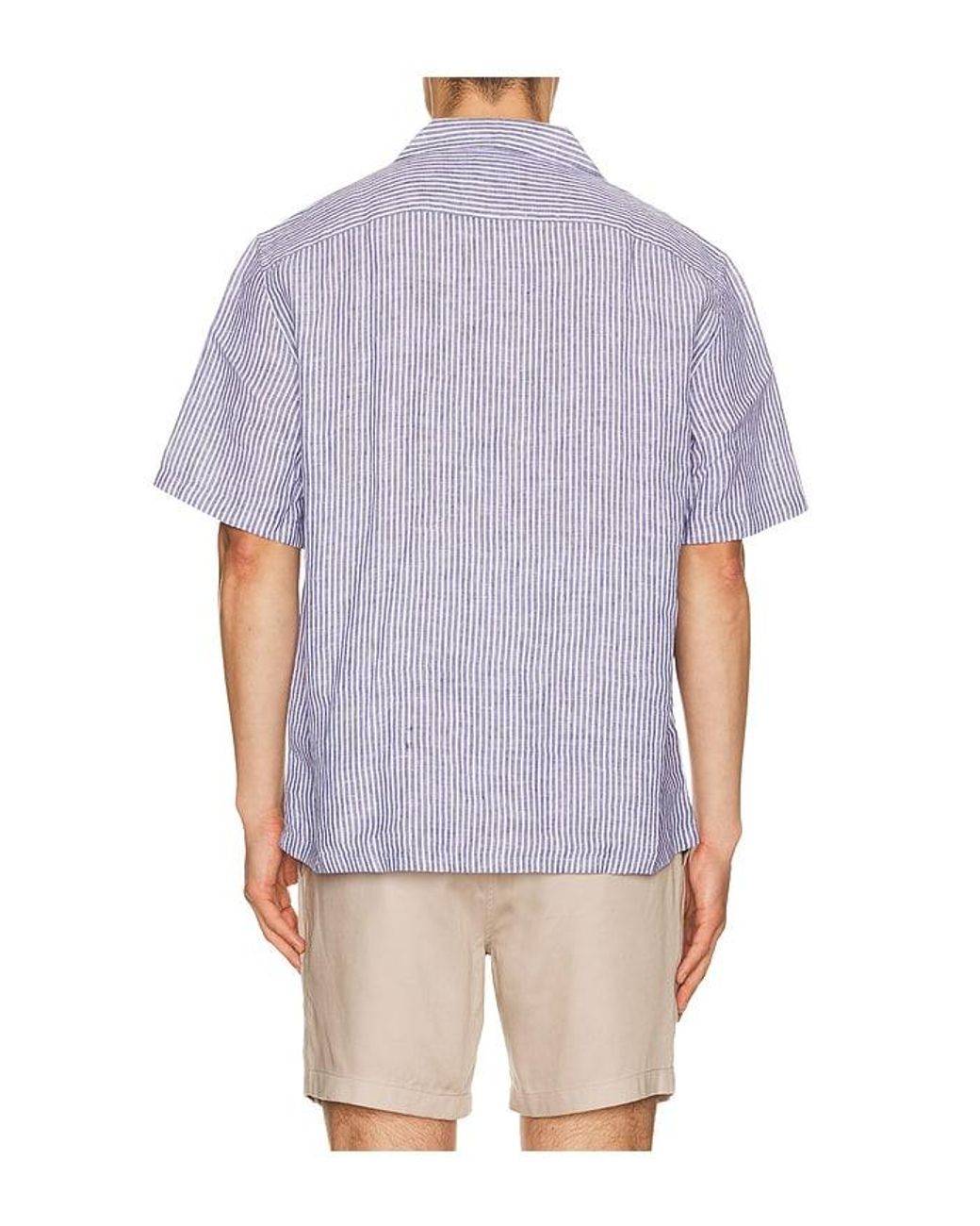 Faherty Brand Blue Short Sleeve Laguna Linen Camp Shirt for men
