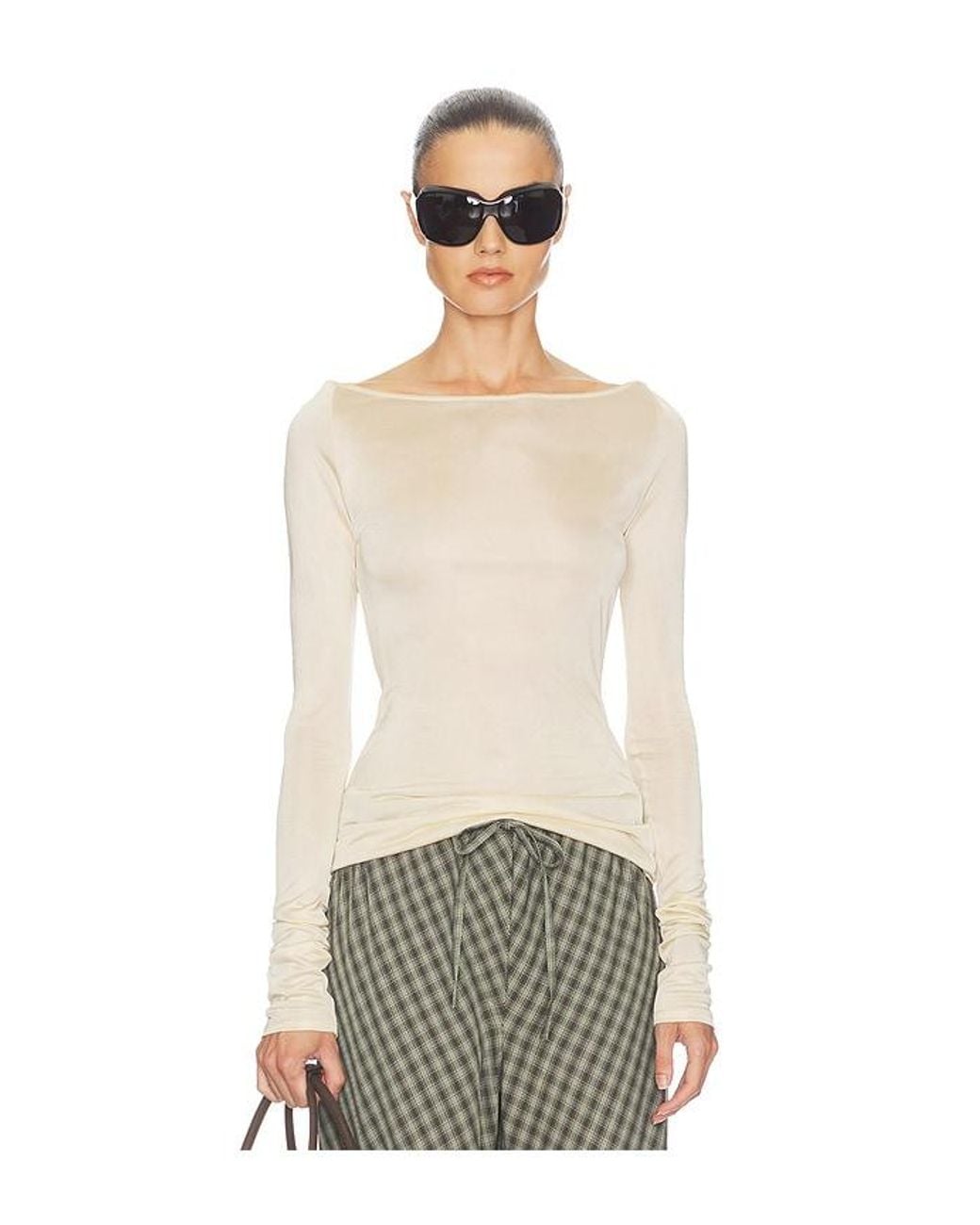 Helsa Natural Slinky Jersey Off The Shoulder Top
