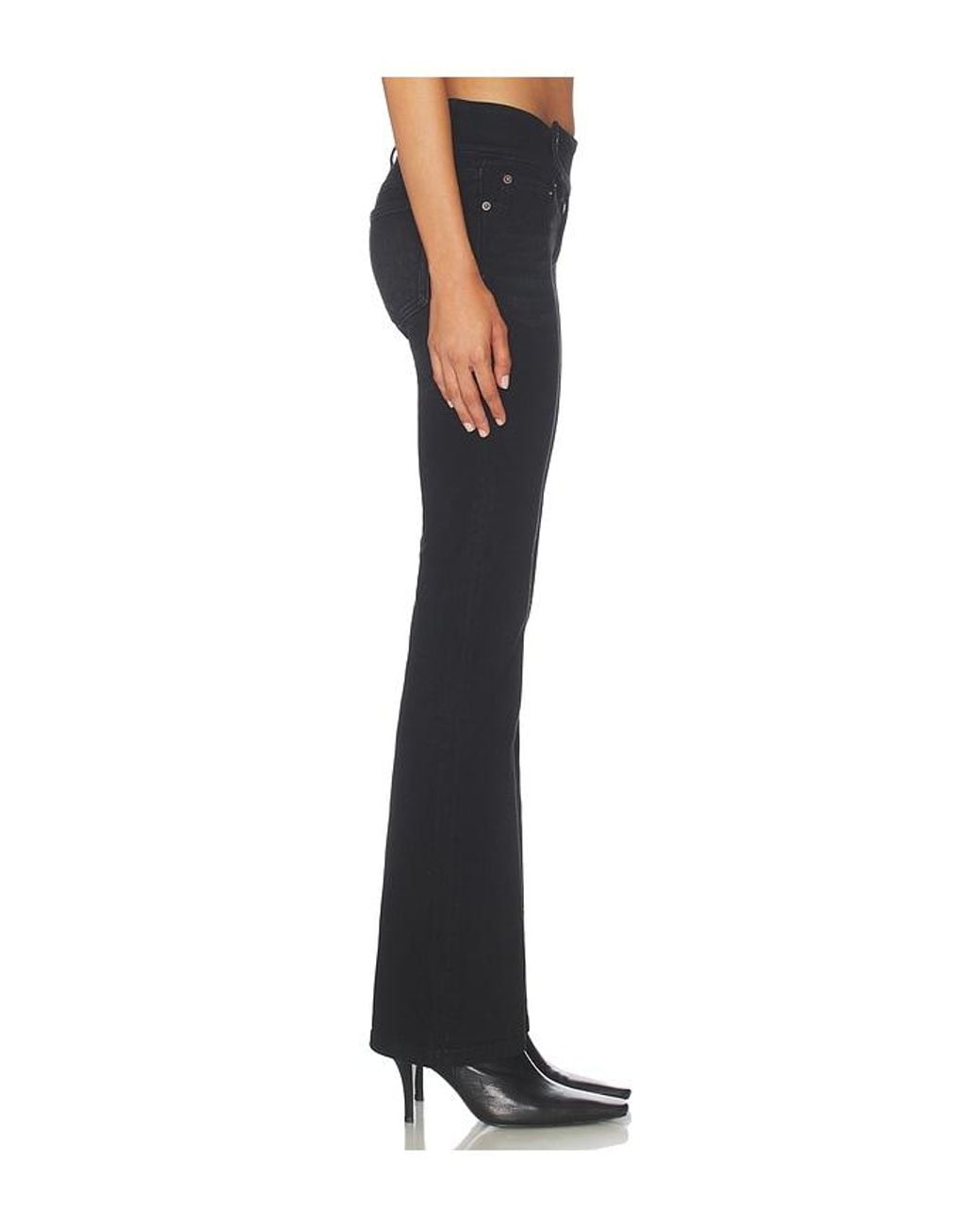 GUIZIO Black Malia Low Rise Belted Flare Denim Jeans