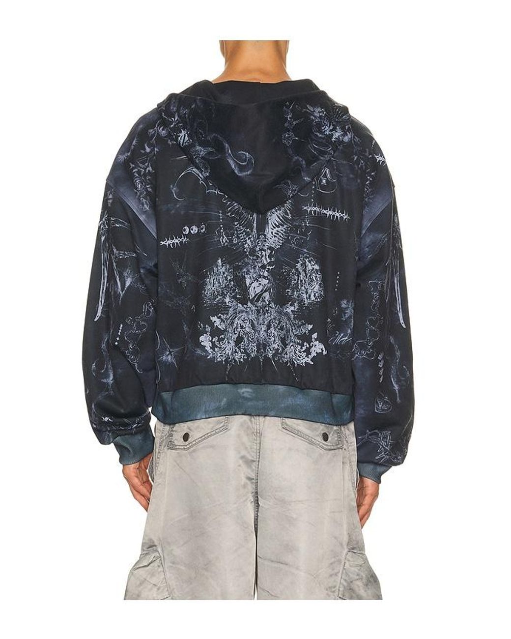 we11done Blue Tattoo Printed Zip Up Hoodie for men