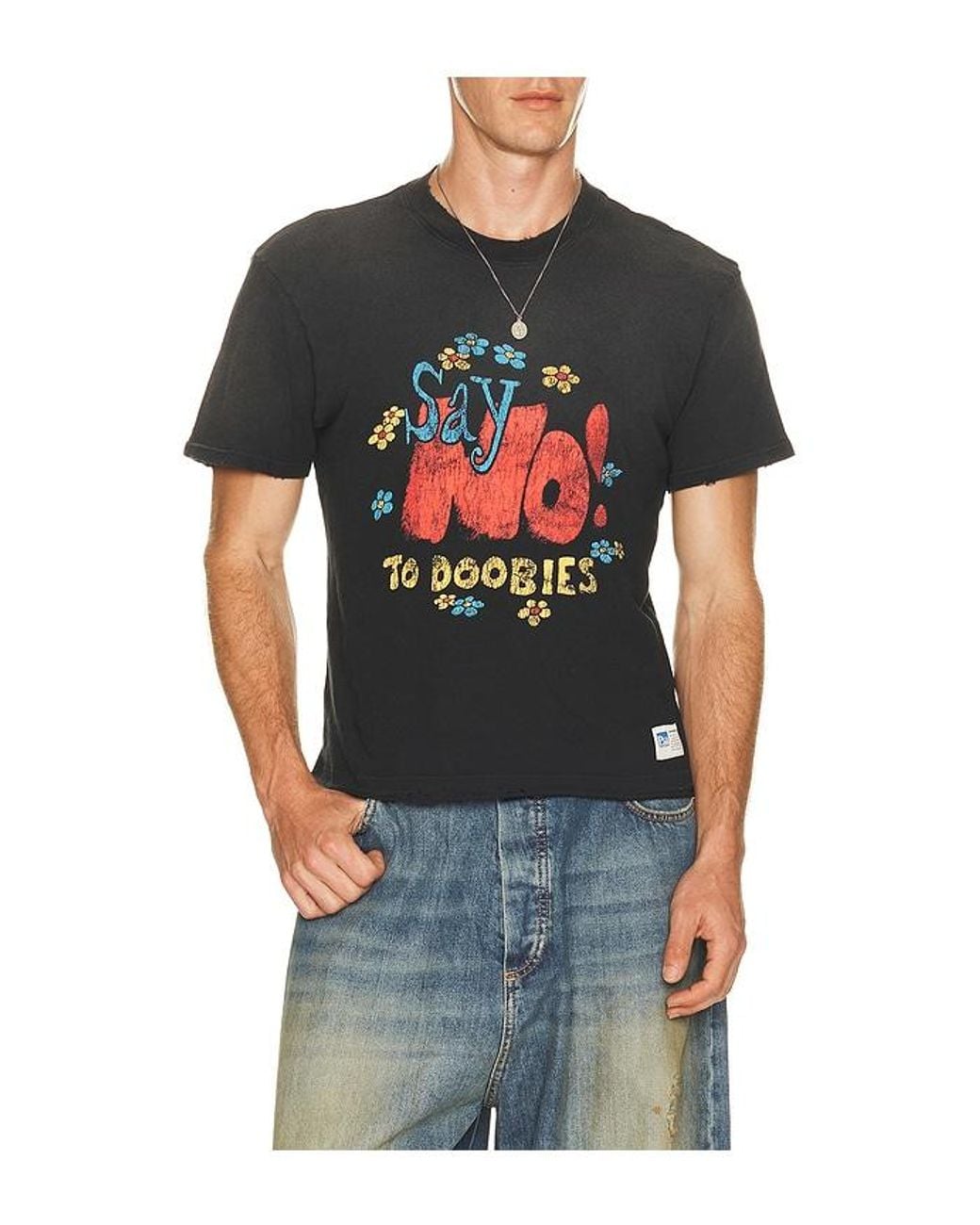 NAHMIAS Black Say No Open Hem Fitted Tee for men