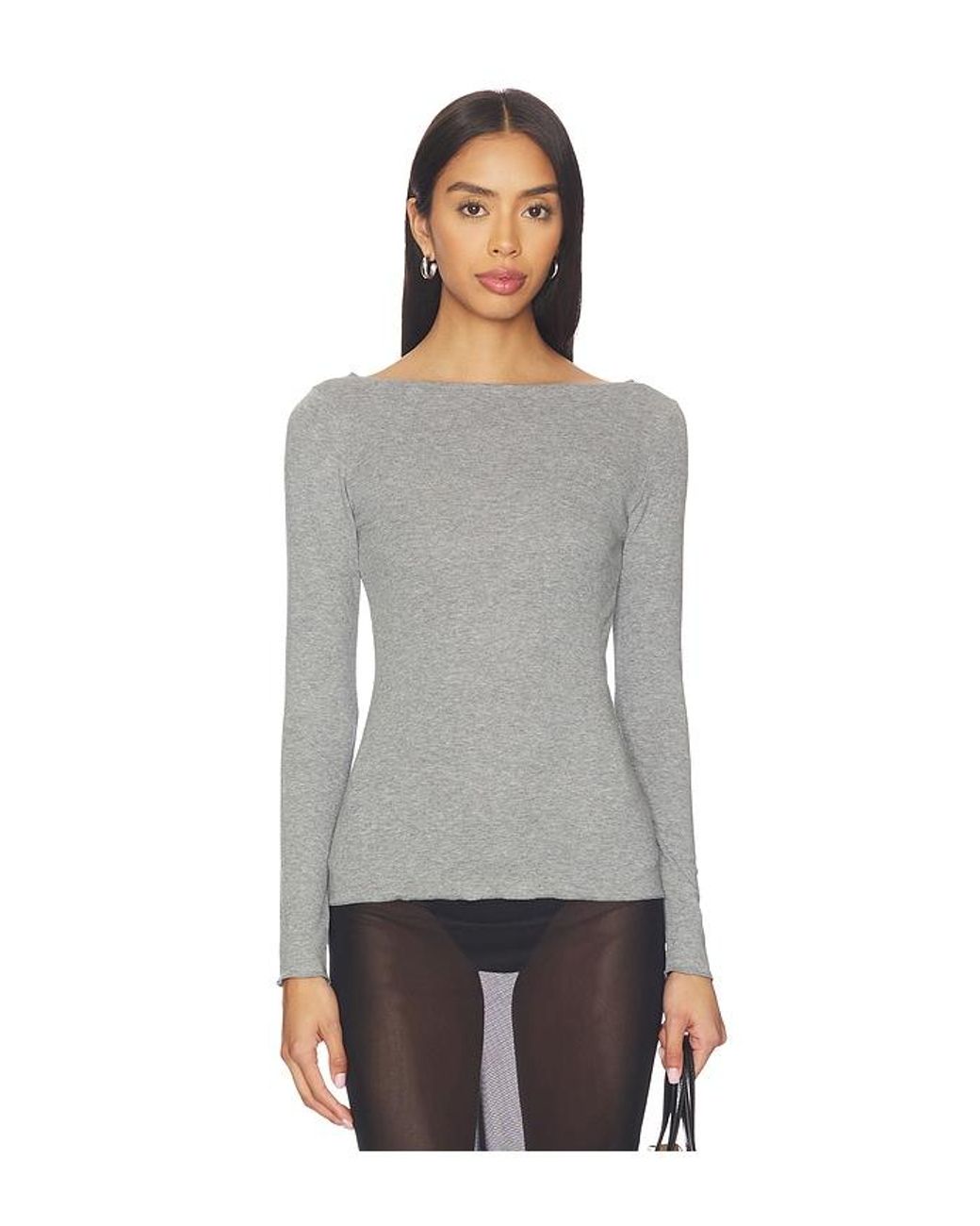 AYA MUSE Gray Boatneck Long Sleeve Tee