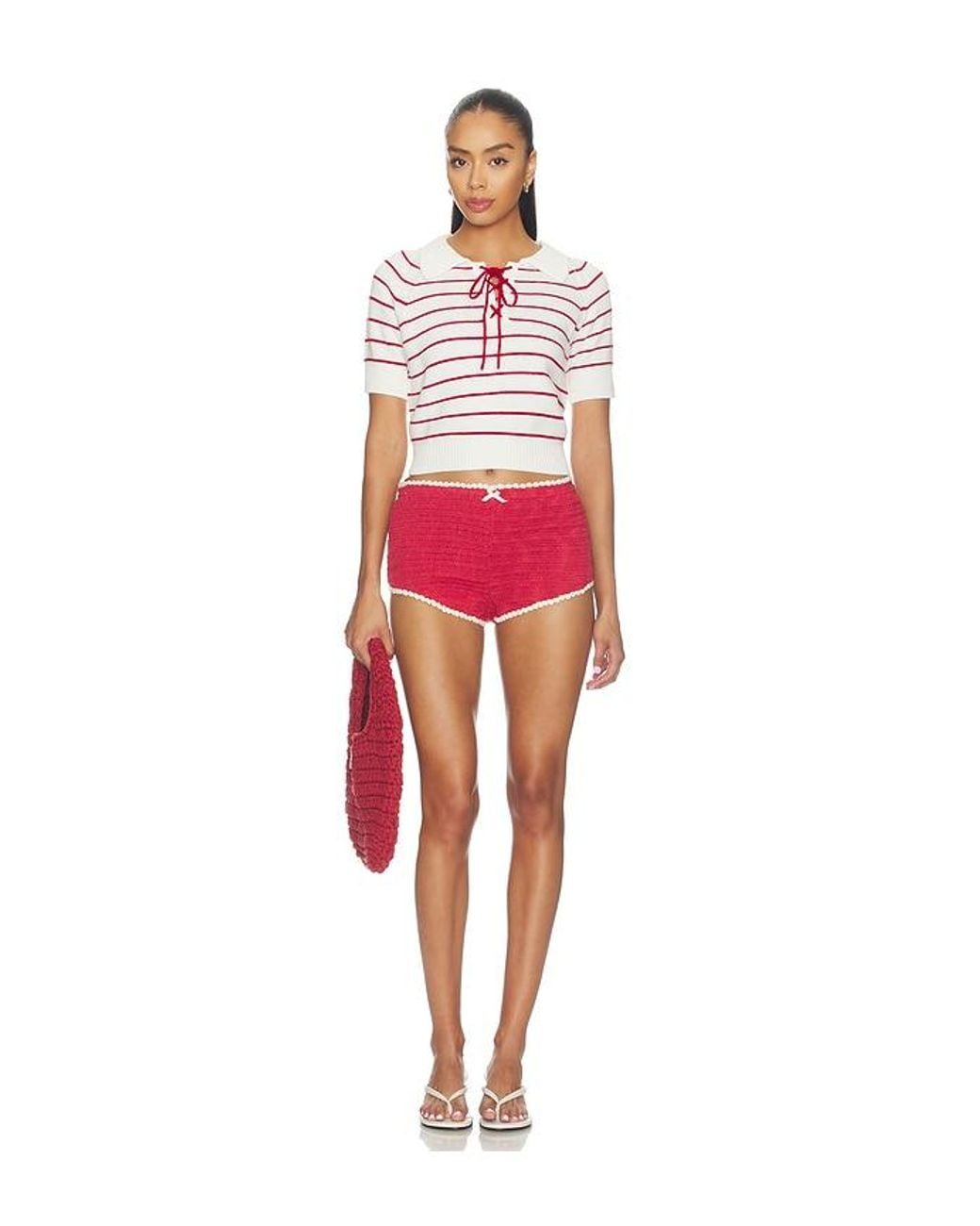 For Love & Lemons Red Betsy Striped Polo Tee