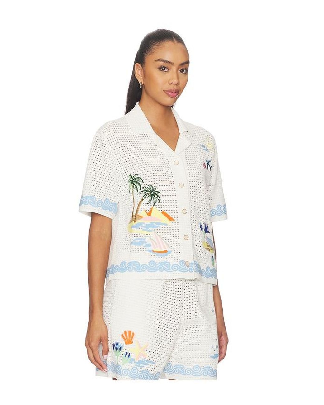 Casablanca White Crochet Beach Shirt