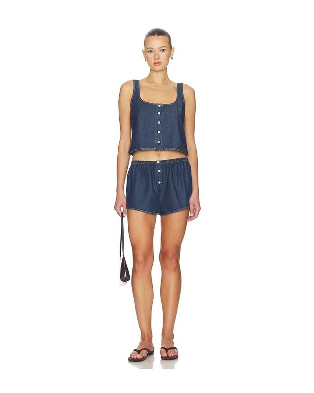 GOOD AMERICAN Blue Denim Button Front Tank Top