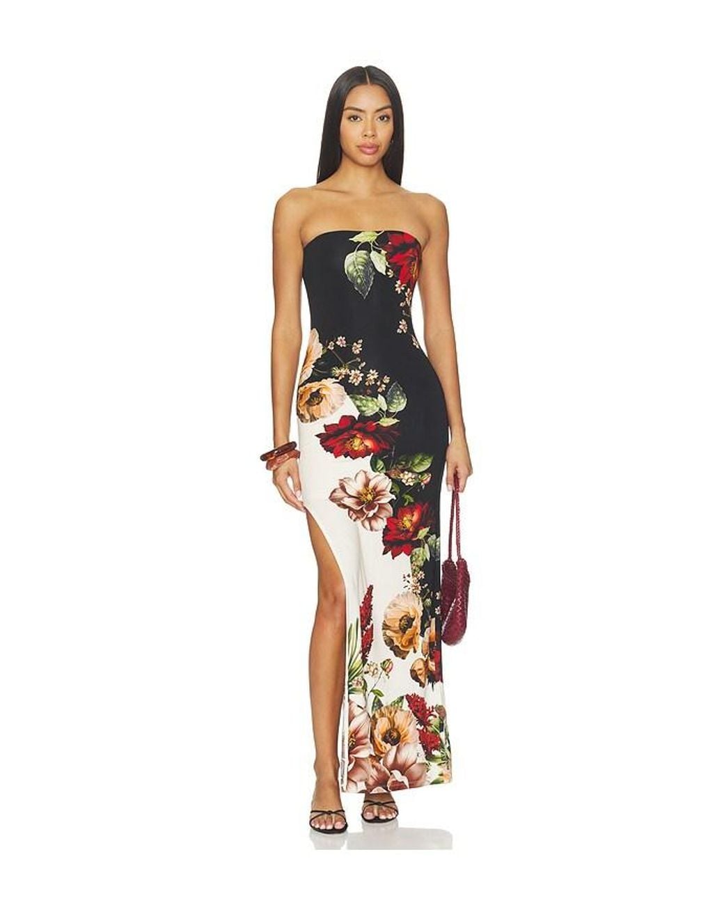 Alice + Olivia Multicolor Delora Strapless Cutaway Side Slit Maxi Dress