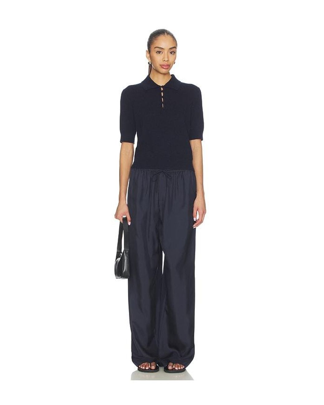 White + Warren Blue Cashmere Button Polo
