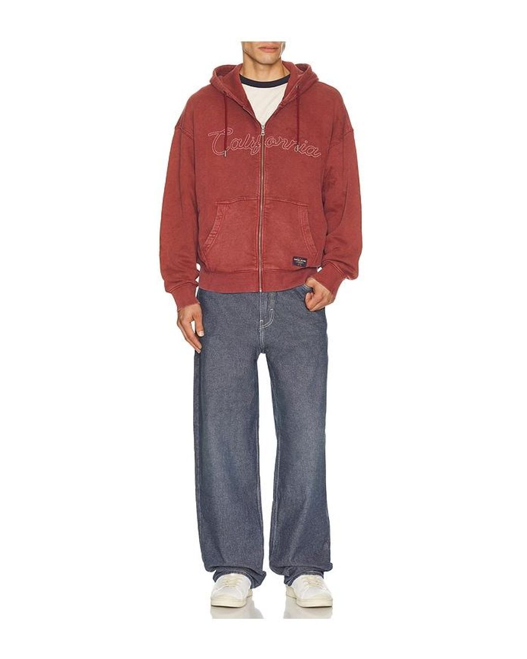 Guess Red Chain Stitch Zip Up Hoodie for men