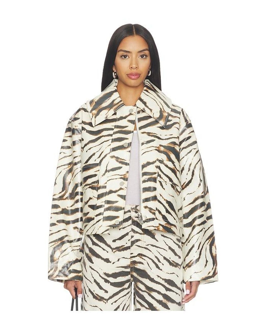 Ganni Multicolor Printed Laminated Cotton Canvas Barn Jacket